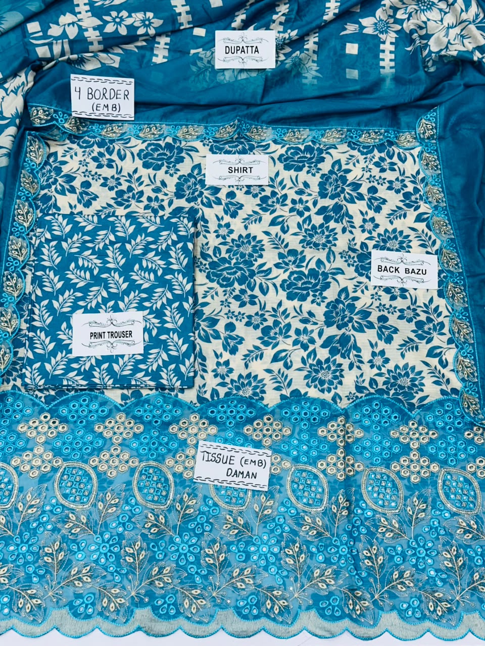 Dana down lawn  Daman patch emb boring Print plain trouser