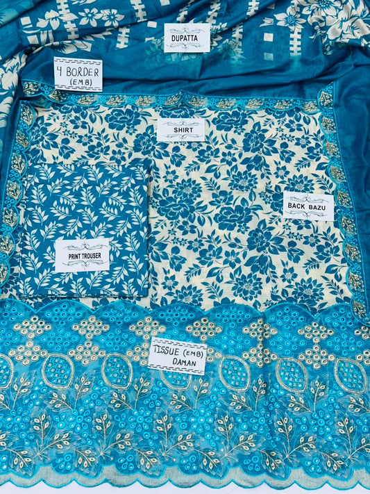 Dana down lawn  Daman patch emb boring Print plain trouser