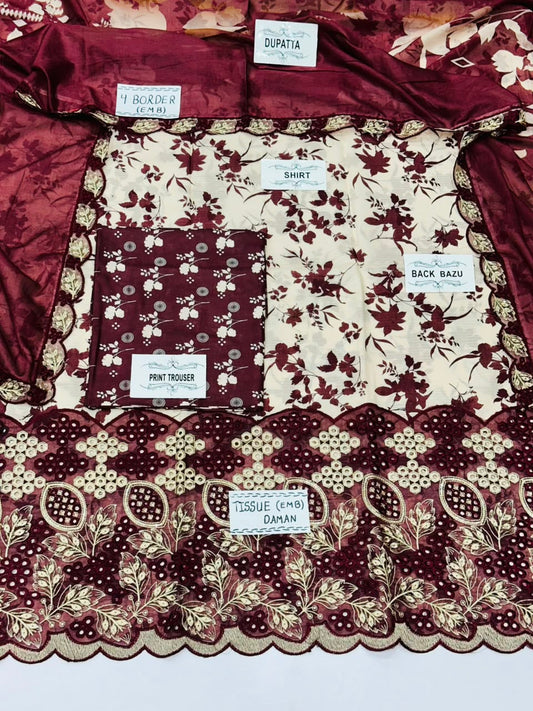 Dana down lawn  Daman patch emb boring Print plain trouser