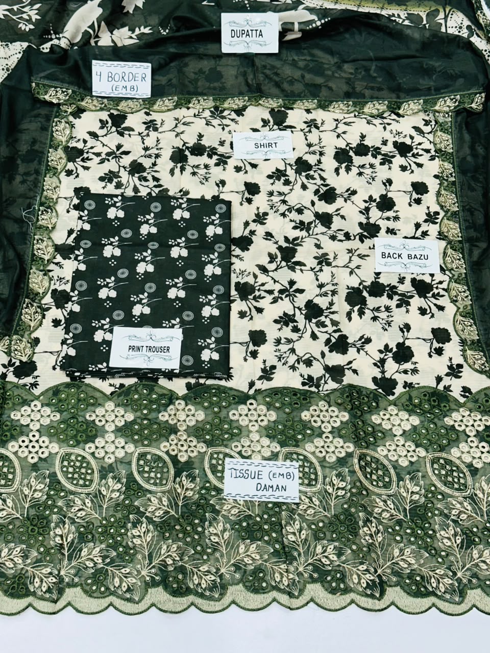 Dana down lawn  Daman patch emb boring Print plain trouser