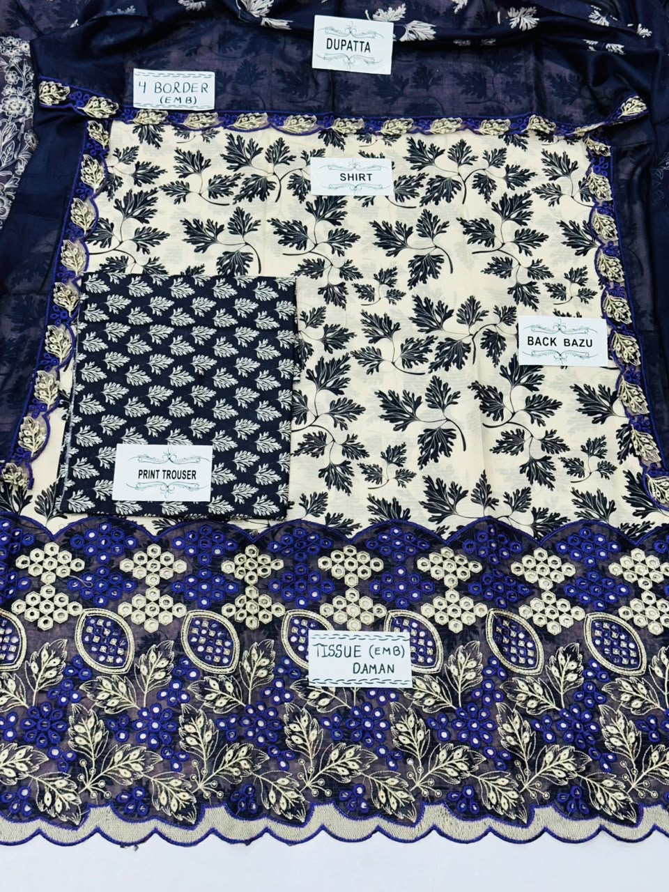 Dana down lawn  Daman patch emb boring Print plain trouser
