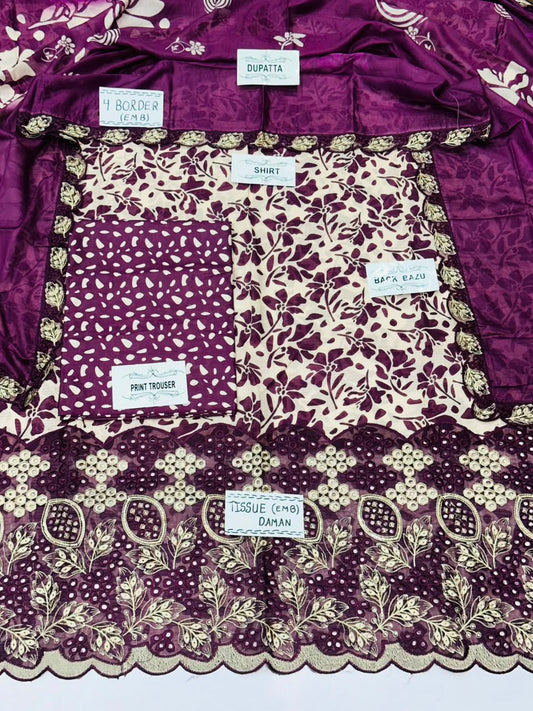 Dana down lawn  Daman patch emb boring Print plain trouser