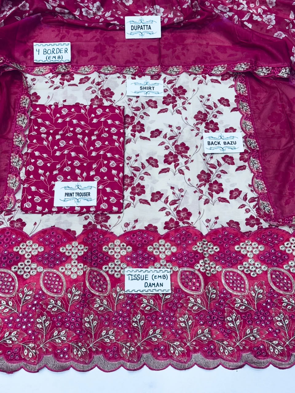 Dana down lawn  Daman patch emb boring Print plain trouser