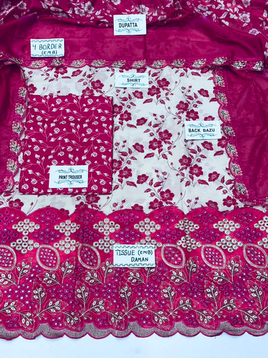 Dana down lawn  Daman patch emb boring Print plain trouser